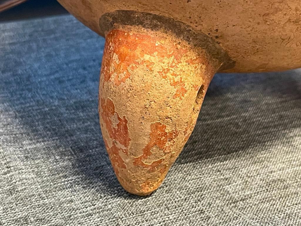 PRE-COLUMBIAN TERRACOTA THREE-FOOTED VESSEL EFFIGY FIGURAL POLYCHROME - 5