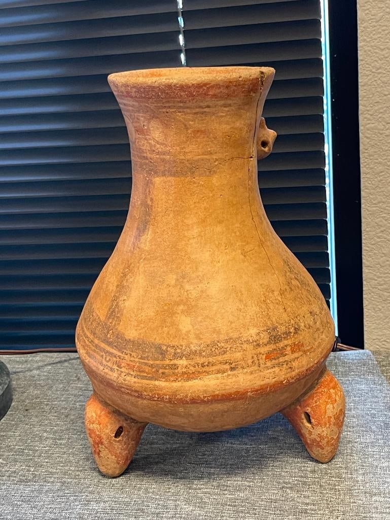 PRE-COLUMBIAN TERRACOTA THREE-FOOTED VESSEL EFFIGY FIGURAL POLYCHROME - 6