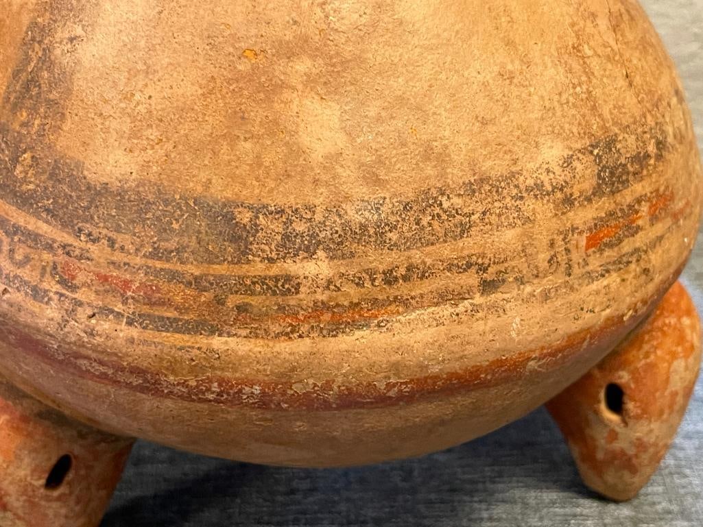 PRE-COLUMBIAN TERRACOTA THREE-FOOTED VESSEL EFFIGY FIGURAL POLYCHROME - 7