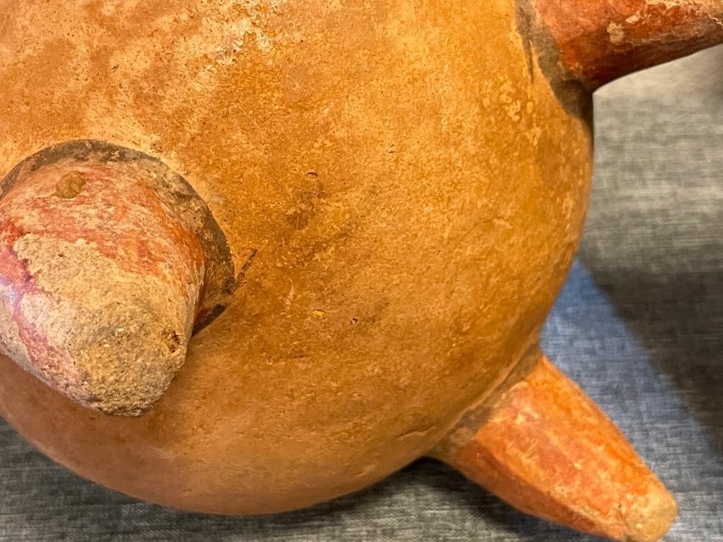 PRE-COLUMBIAN TERRACOTA THREE-FOOTED VESSEL EFFIGY FIGURAL POLYCHROME - 9