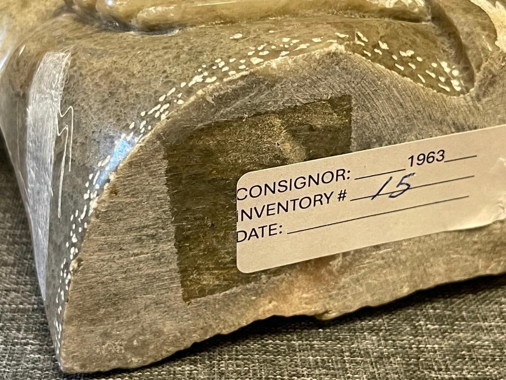 JORGE E. HAND CARVED GREY SOAPSTONE INDIAN CHIEF BUST DATED 1996` - 8