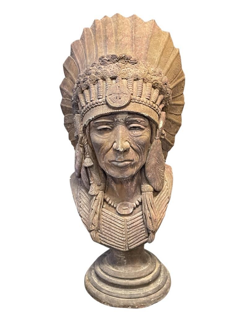 APSIT BROS OF CALIF. CAST CEMENT NATIVE AMERICAN CHIEF BUST CIRCA 1970'S / 1980'S (1 of 13)