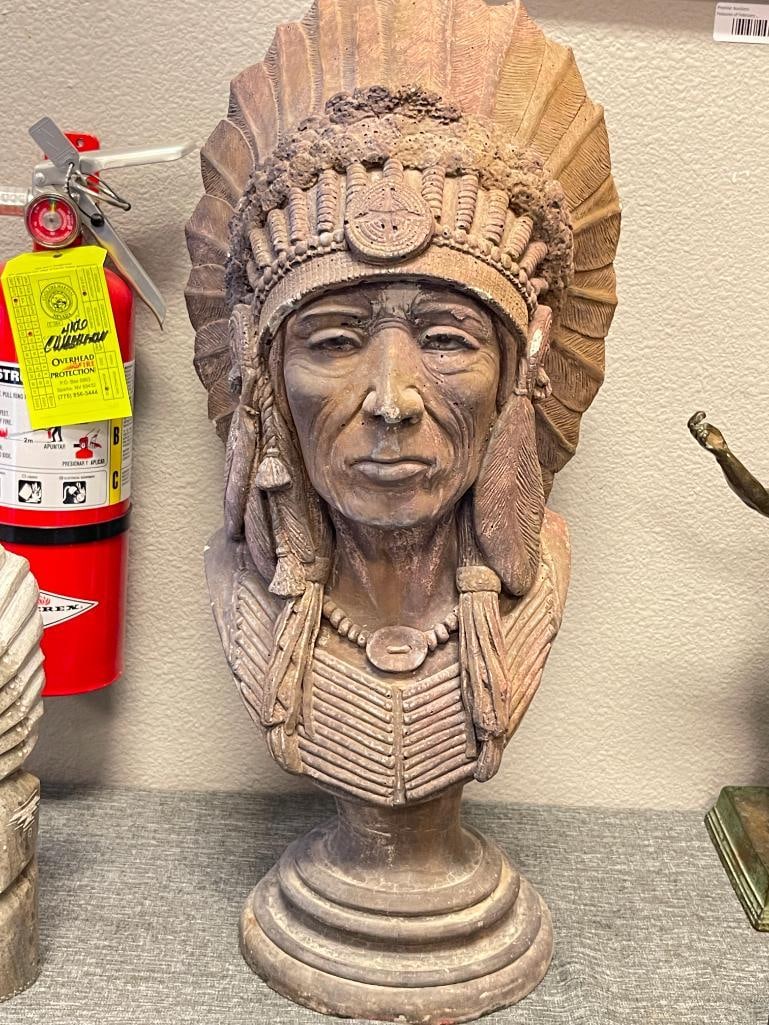 APSIT BROS OF CALIF. CAST CEMENT NATIVE AMERICAN CHIEF BUST CIRCA 1970'S / 1980'S - 2