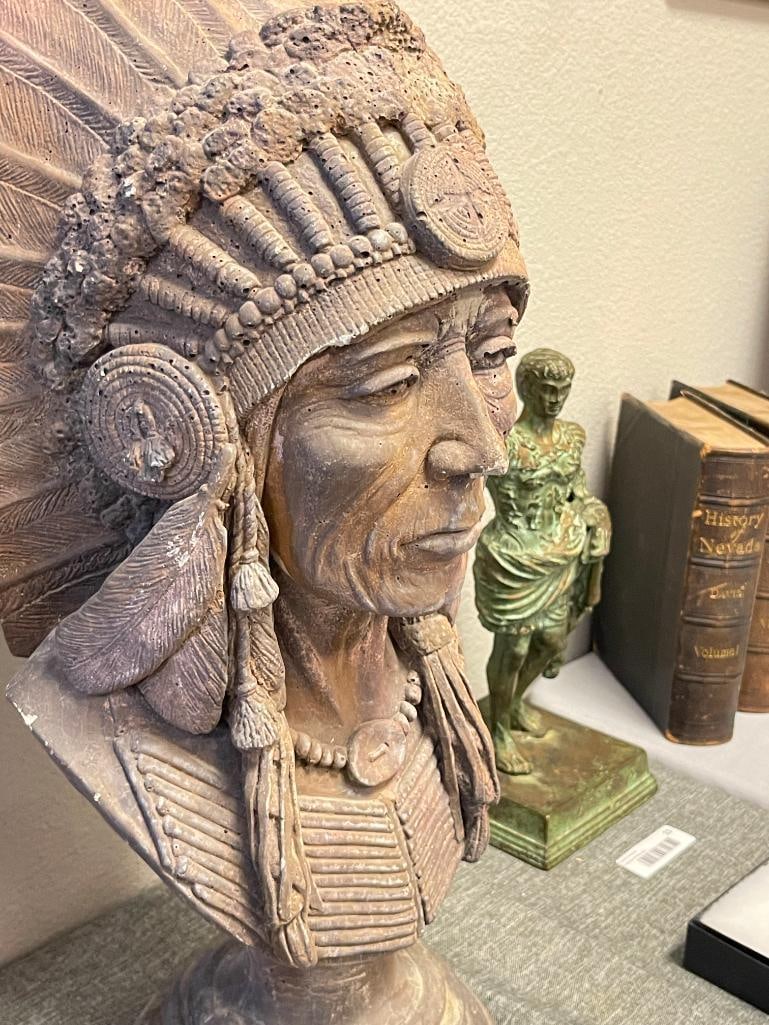 APSIT BROS OF CALIF. CAST CEMENT NATIVE AMERICAN CHIEF BUST CIRCA 1970'S / 1980'S - 3