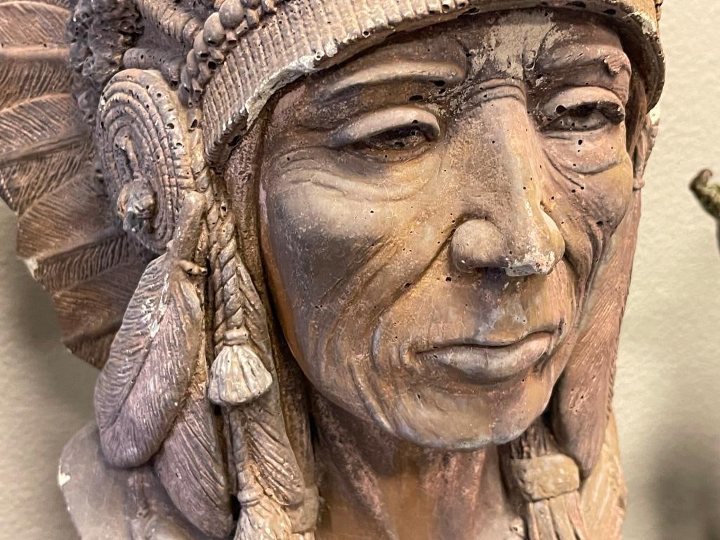 APSIT BROS OF CALIF. CAST CEMENT NATIVE AMERICAN CHIEF BUST CIRCA 1970'S / 1980'S - 4