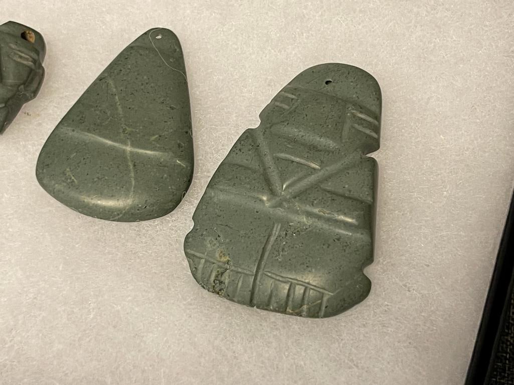 PRE-COLUMBIAN HAND CARVED GREEN HARDSTONE AXE GOD PENDANTS - 2