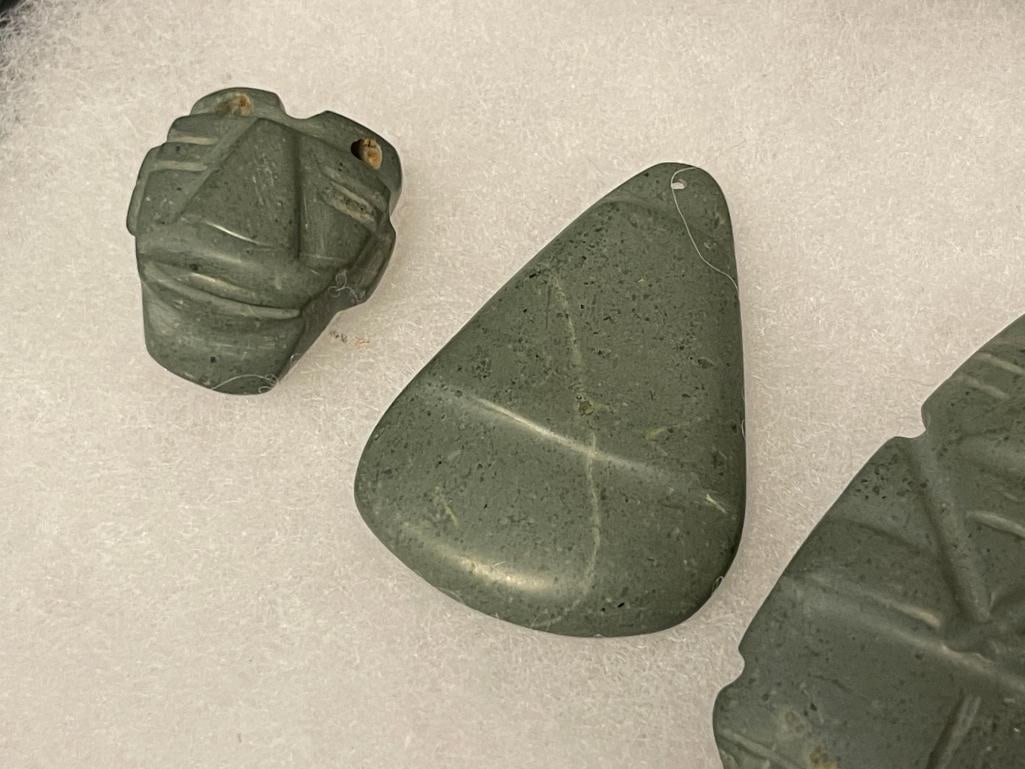 PRE-COLUMBIAN HAND CARVED GREEN HARDSTONE AXE GOD PENDANTS - 3