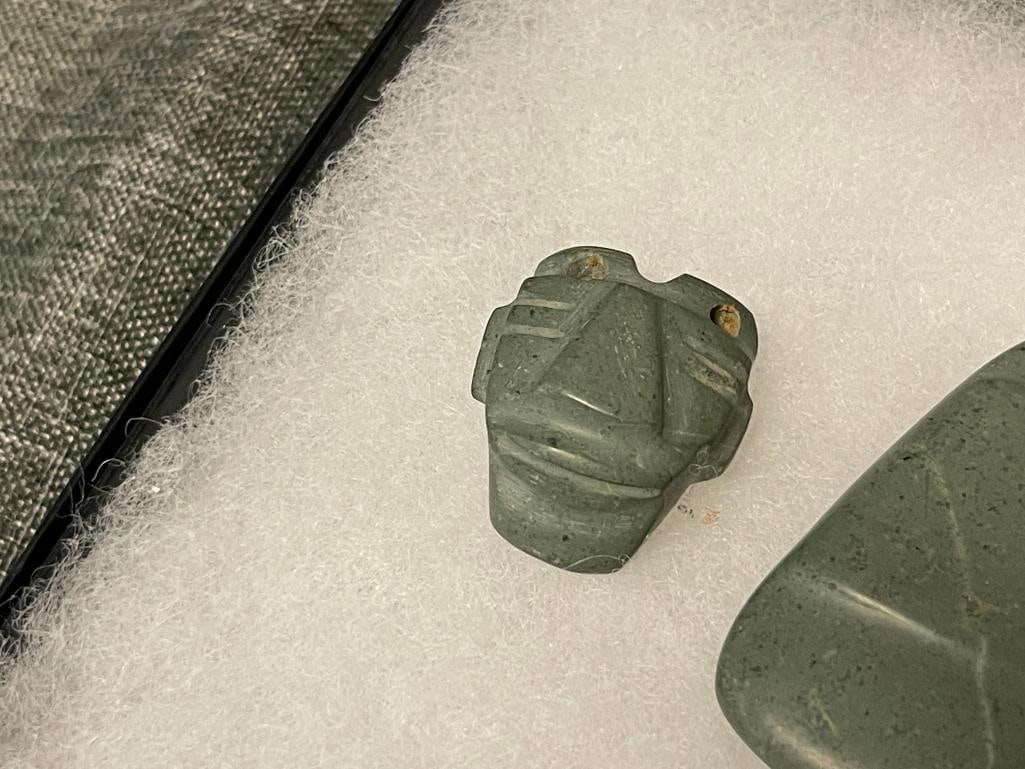 PRE-COLUMBIAN HAND CARVED GREEN HARDSTONE AXE GOD PENDANTS - 4