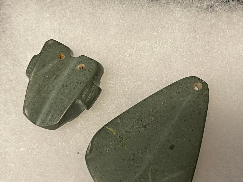 PRE-COLUMBIAN HAND CARVED GREEN HARDSTONE AXE GOD PENDANTS - 6