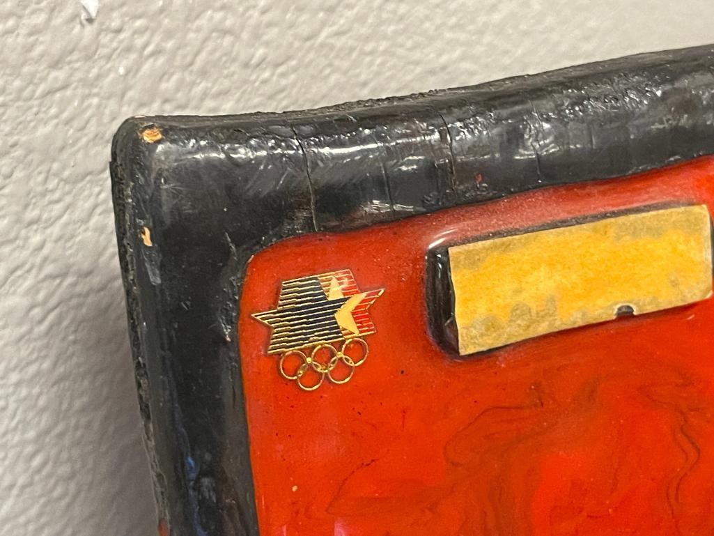 VINTAGE ACRYLIC ON BOARD SAM THE OLYMPIC EAGLE MASCOT 1984 LOS ANGELES GAMES PROTOTYPE PLAQUE - 7