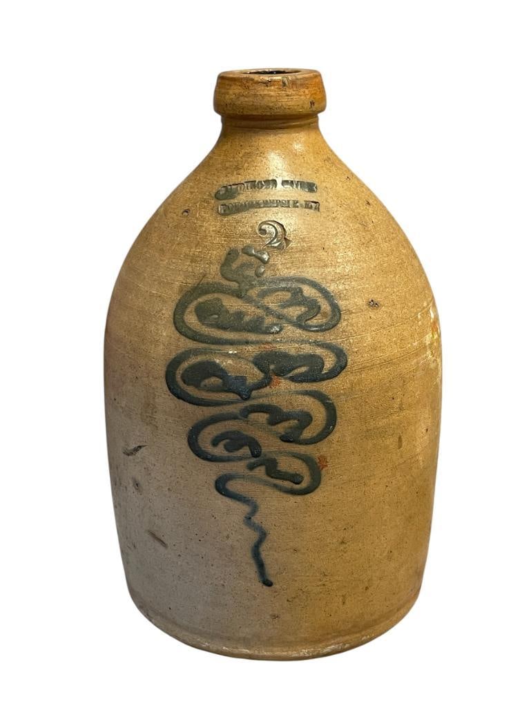 19TH CENTURY RIEDINGER CAIRE POUGHKEEPSIE,NY STONEWARE WHISKEY JUG 2 GALLON (1 of 8)