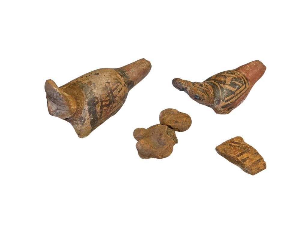 PRE-COLUMBIAN EFFIGY POTTERY WHISLTES AND POTTERY SCHARDS POLYCHROME (1 of 7)