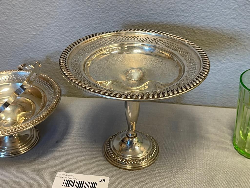 LA PIERRE AND EMPIRE VINTAGE 20TH CENTURY WEIGHTER STERLING SILVER BASKET AND COMPOTE - 2