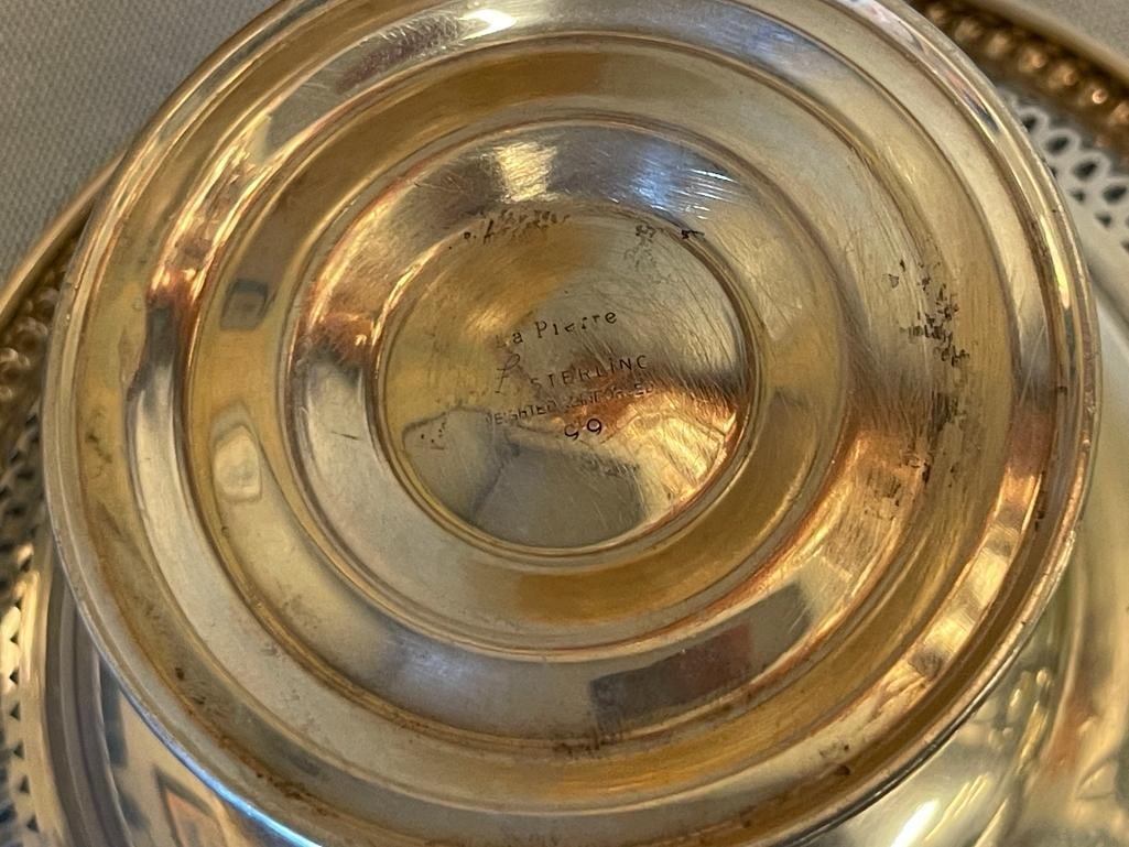 LA PIERRE AND EMPIRE VINTAGE 20TH CENTURY WEIGHTER STERLING SILVER BASKET AND COMPOTE - 8