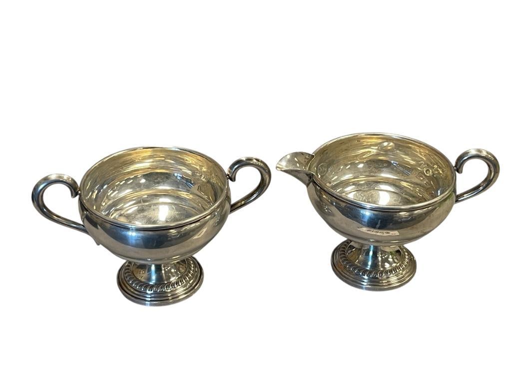 VINTAGE 20TH CENTURY EMPIRE WEIGHTED STERLING SILVER CREAMER AND SUGAR (1 of 6)