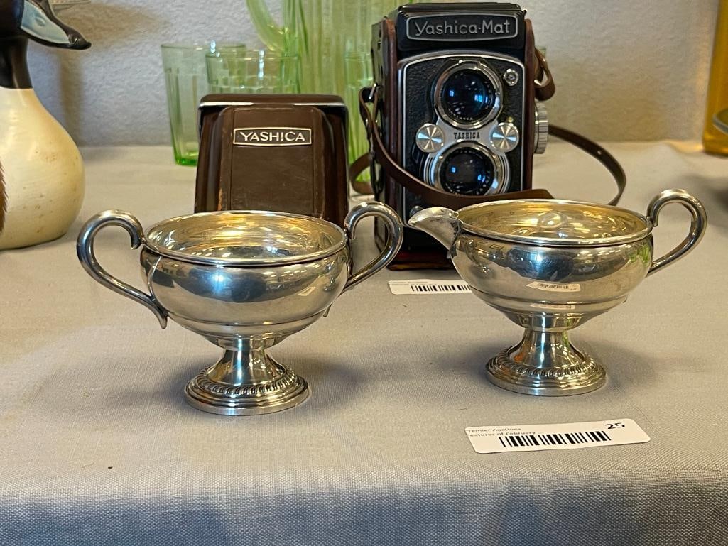 VINTAGE 20TH CENTURY EMPIRE WEIGHTED STERLING SILVER CREAMER AND SUGAR - 2