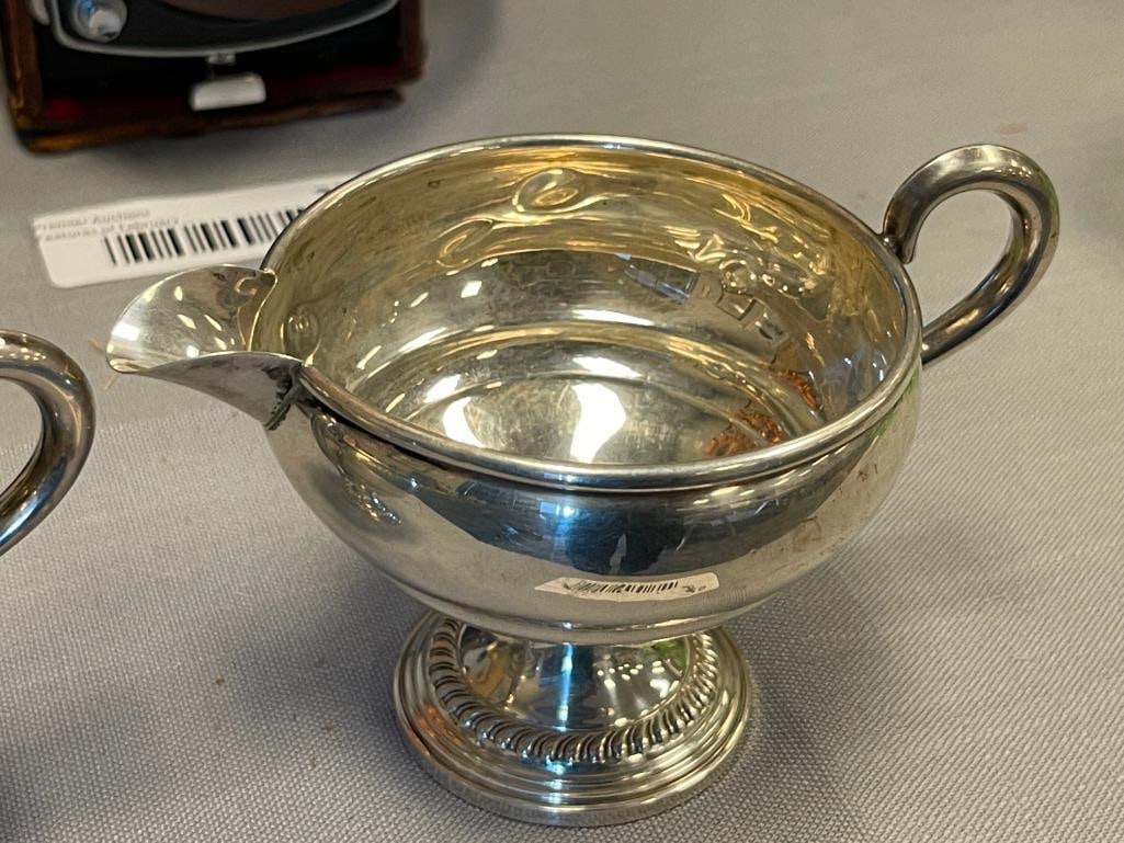 VINTAGE 20TH CENTURY EMPIRE WEIGHTED STERLING SILVER CREAMER AND SUGAR - 3