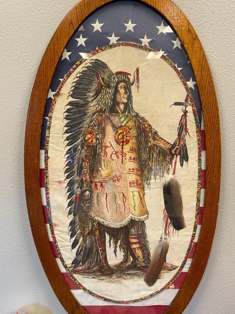 LARGE PEN AND INK DRAWING / PAINTING OF NATIVE AMERICAN BLACK ROCK BAND CHIEF OF THE TETON SIOUX - 2
