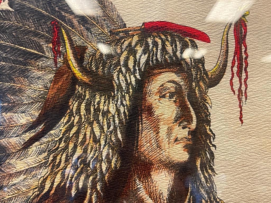 LARGE PEN AND INK DRAWING / PAINTING OF NATIVE AMERICAN BLACK ROCK BAND CHIEF OF THE TETON SIOUX - 4