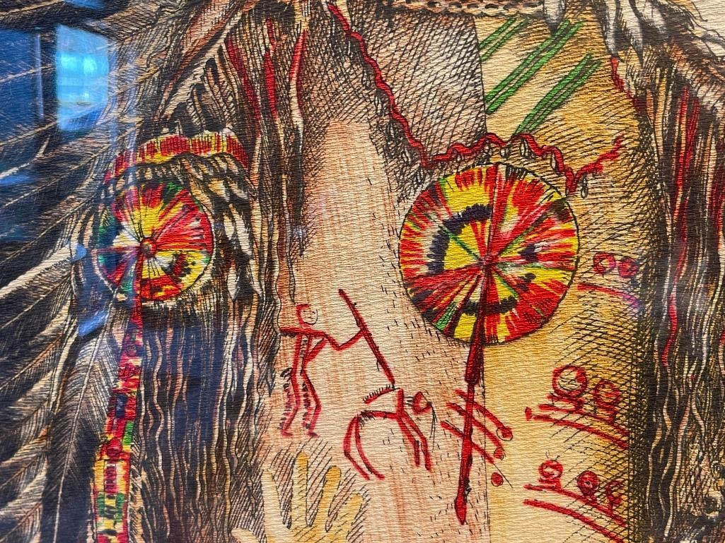 LARGE PEN AND INK DRAWING / PAINTING OF NATIVE AMERICAN BLACK ROCK BAND CHIEF OF THE TETON SIOUX - 5