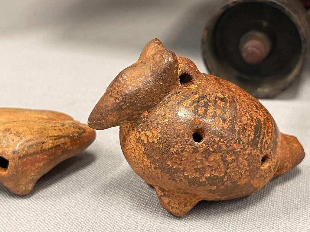 ANCIENT PRE-COLUMBIAN POLYCHROME EFFIGY POTTERY WHISTLES - 3