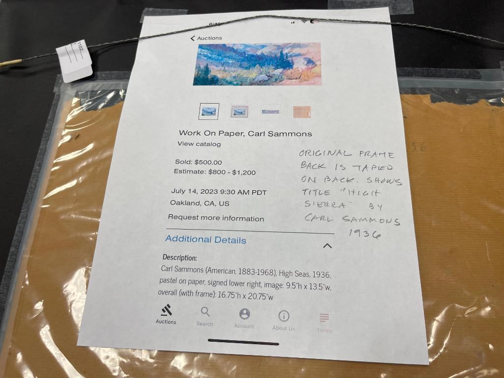 CARL SAMMONS PROLIFIC PLEIN AIR ARTIST CALIFORNIA ORIGINAL PASTEL ON PAPER TITLED HIGH SIERRA - 6