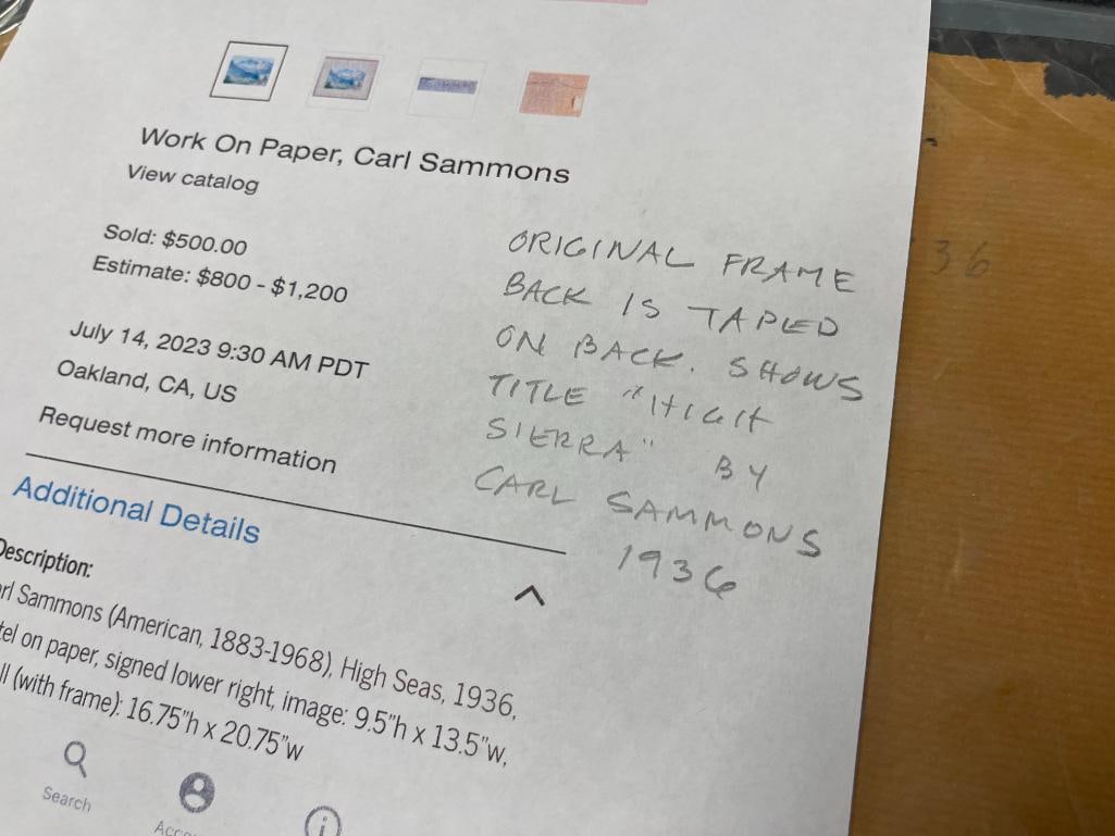 CARL SAMMONS PROLIFIC PLEIN AIR ARTIST CALIFORNIA ORIGINAL PASTEL ON PAPER TITLED HIGH SIERRA - 7