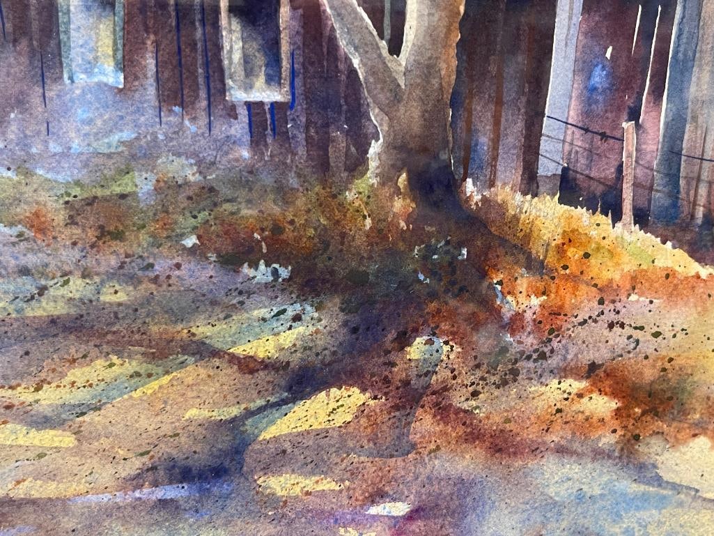 HAL BOOTH CALIFORNIA ARTIST LARGE WATERCOLOR ON PAPER TITLED EDEN CANYON BARN #196 - 4