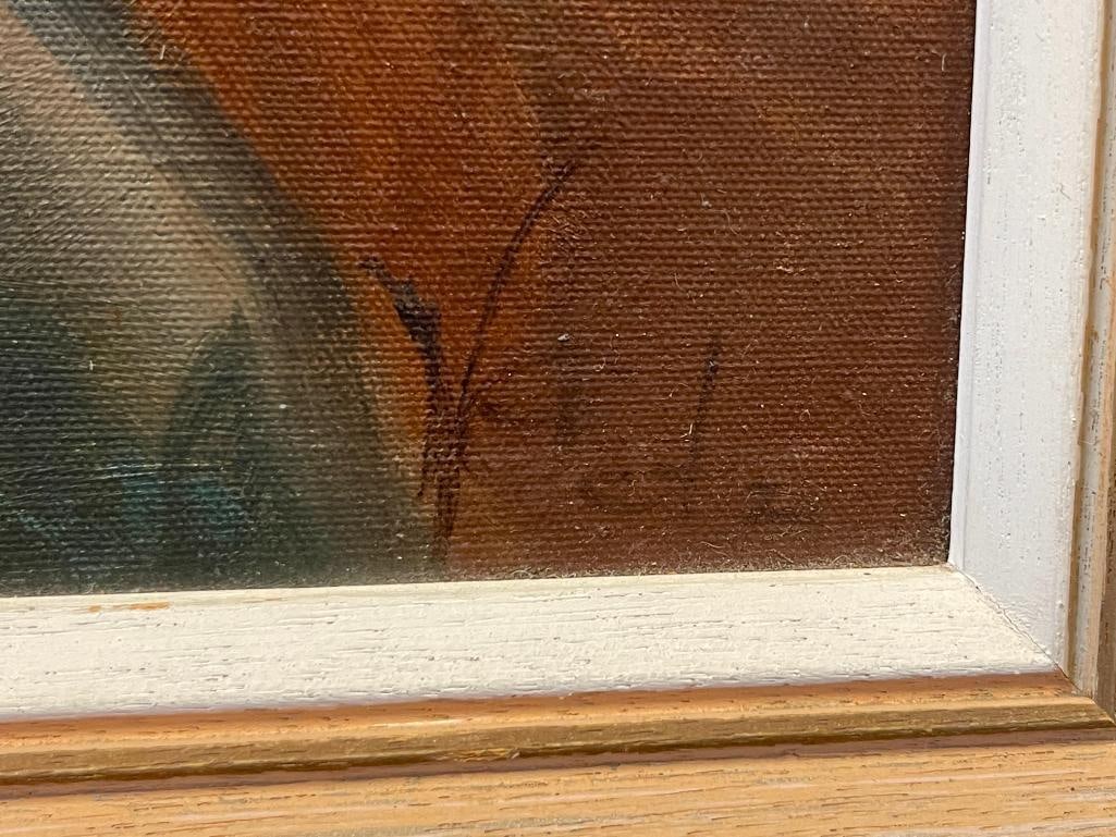 LARGE ORIGINAL OIL ON CANVAS WESTERN PAINTING OF A SEATED MAN SIGNED GETZ - 6