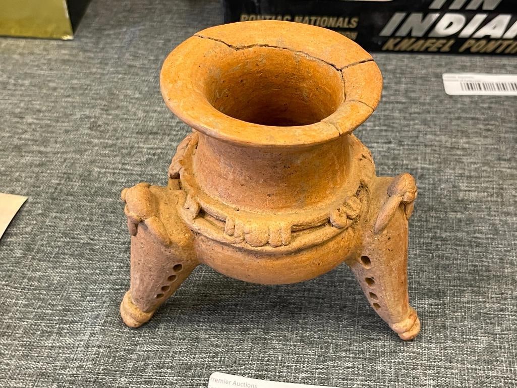 PRE-COLUMBIAN POTTERY THREE-FOOTED BOWL / BRAZIER - 2