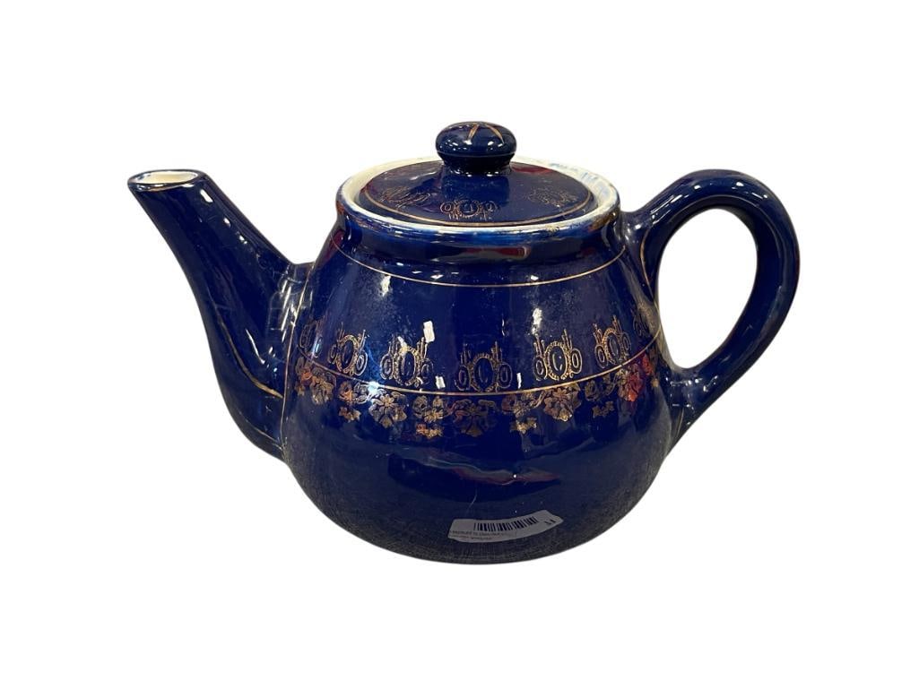 VINTAGE WELLER WARE POTTERY PORCELAIN COBALT BLUE AND GILT TEA POT (1 of 7)