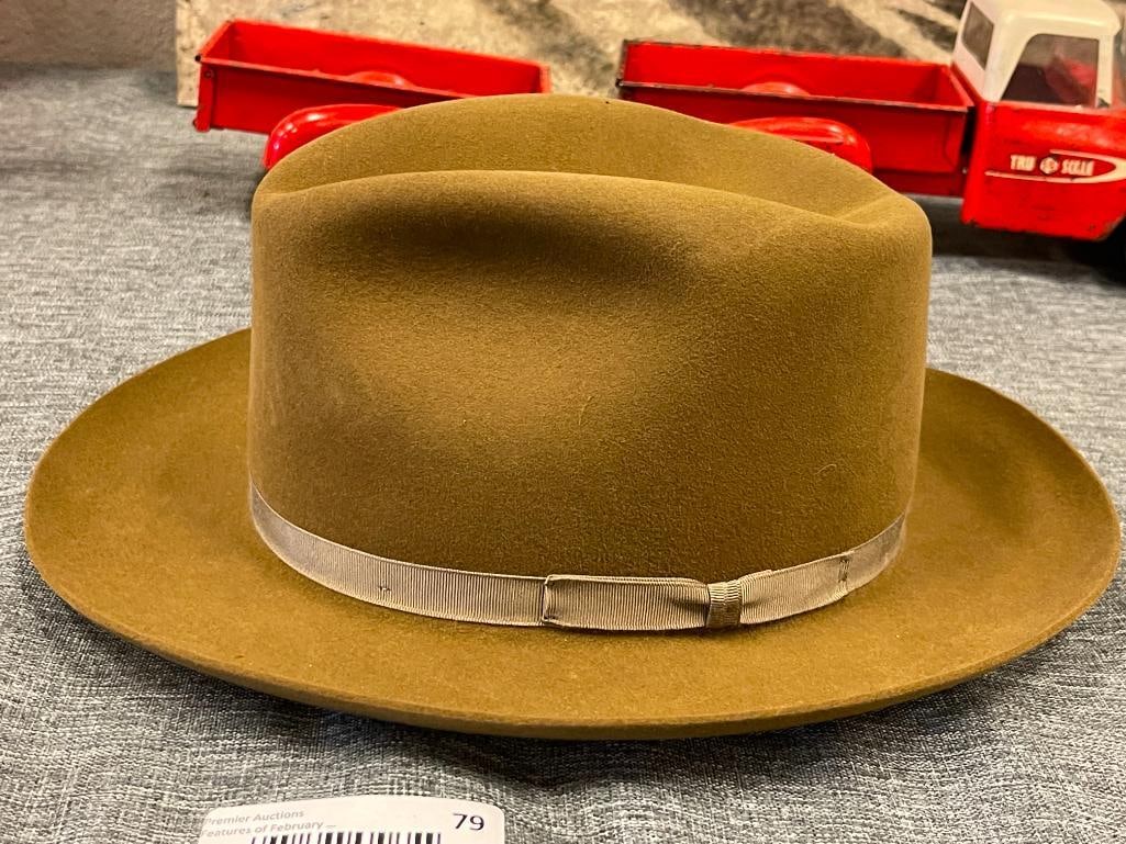 VINTAGE STETSON ROYAL DELUXE WOOL FELT OLIVE GREEN FEDORA SIZE 7 - 2