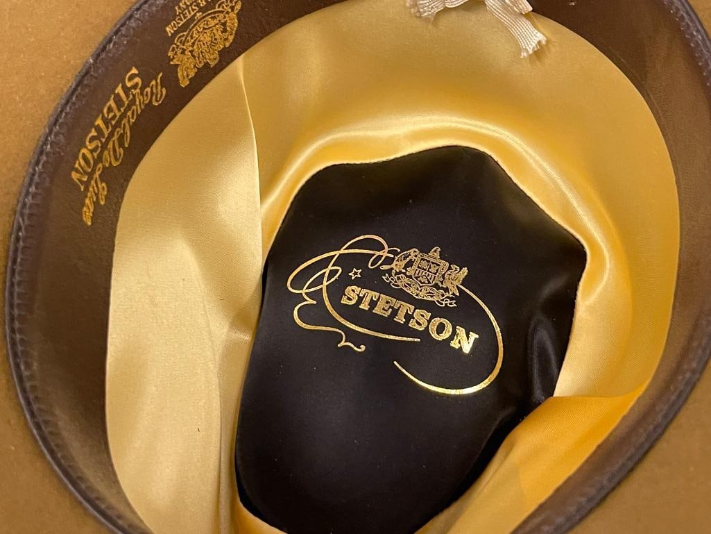 VINTAGE STETSON ROYAL DELUXE WOOL FELT OLIVE GREEN FEDORA SIZE 7 - 4