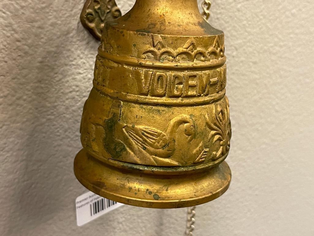 EARLY 20TH CENTURY SOLID BRASS MONESTARY BELL WITH INSCRIPTION - 5