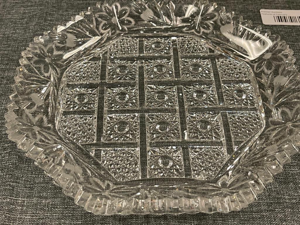 AMERICAN BRILLIANT CUT CRYSTAL WILLOW CROSS OCTAGONAL DISH - 2