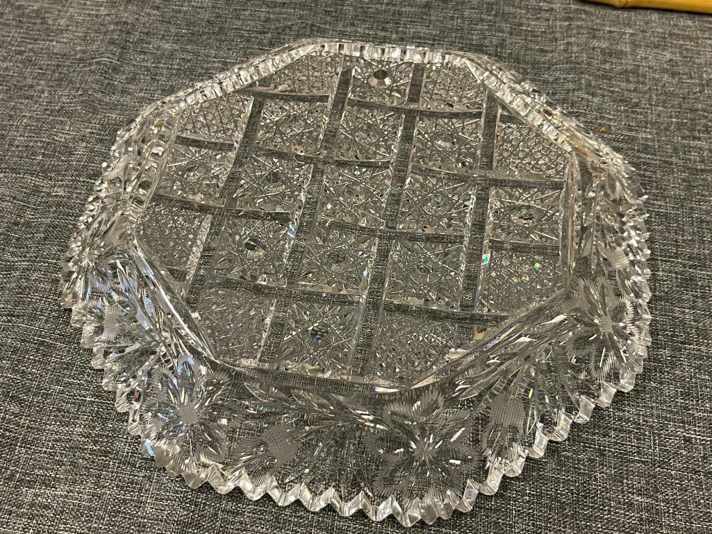 AMERICAN BRILLIANT CUT CRYSTAL WILLOW CROSS OCTAGONAL DISH - 5
