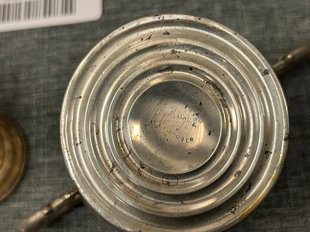 VINTAGE 20TH CENTURY WEIGHTED STERLING SILVER CANDLE HOLDERS, SHAKERS, CREAMR AND SUGAR BOWL - 6
