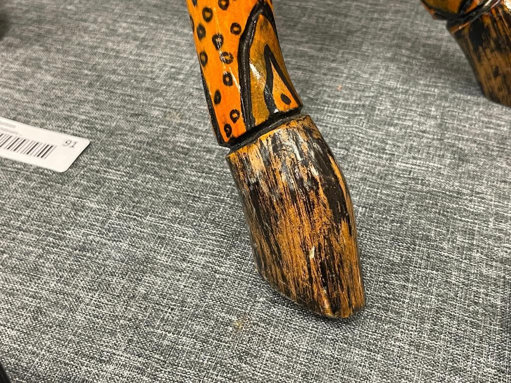 WHIMSICAL CARVED WOOD AND HAND PAINTED GIRAFFE ANIMAL STATUE - 5