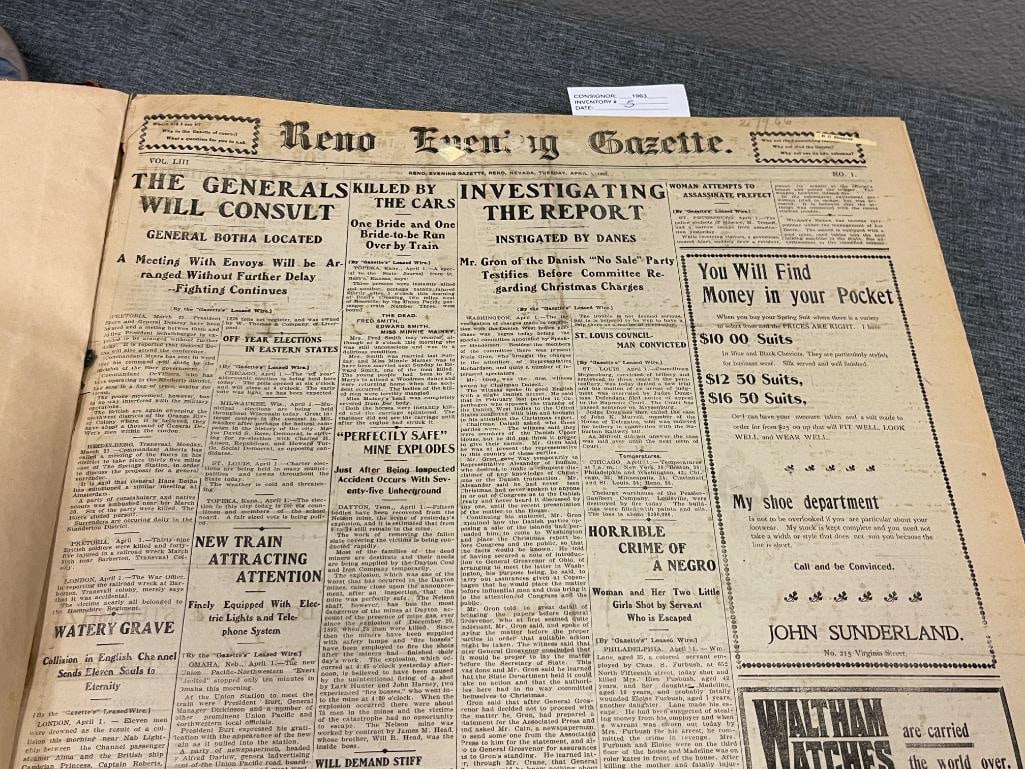 RENO EVENING GAZETTE APRIL - SEPTEMBER 1902 VOL. 53 BOUND NEWSPAPERS - 10