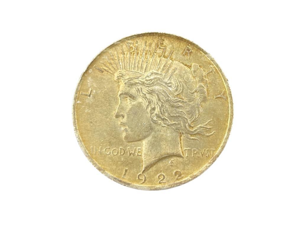1922 U.S. PEACE SILVER DOLLAR: 90% SILVER 
