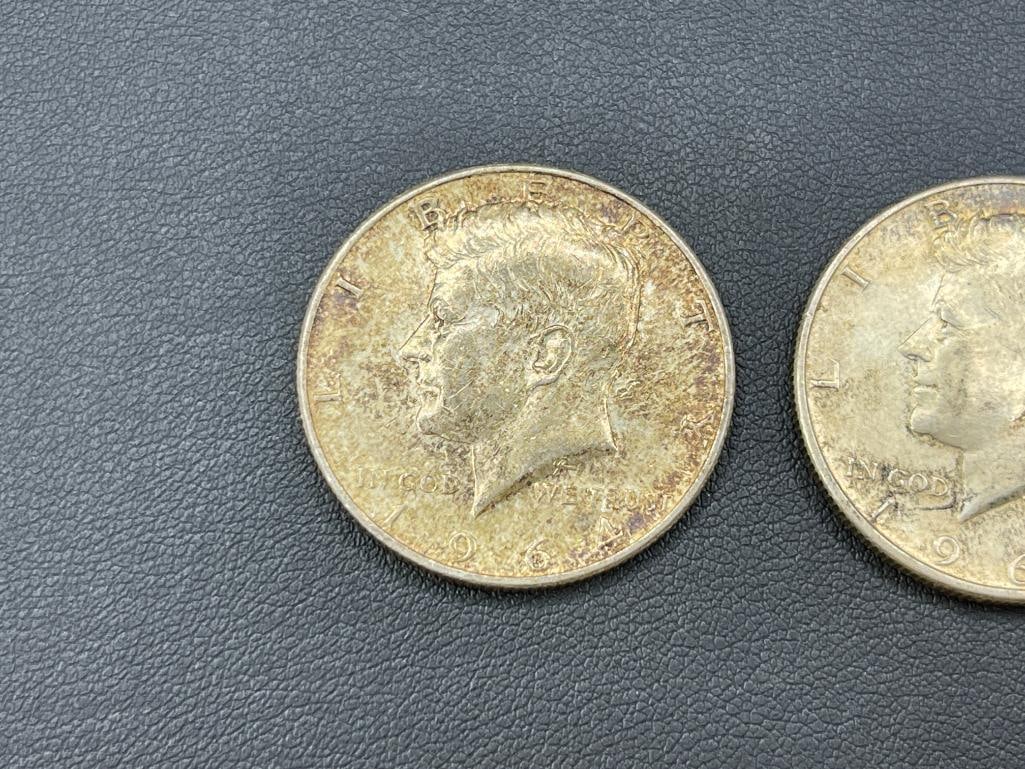 TWO 1964 U.S. KENNEDY 90% SILVER HALF DOLLARS - 2