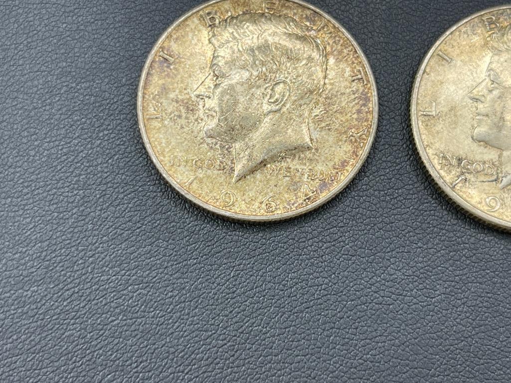 TWO 1964 U.S. KENNEDY 90% SILVER HALF DOLLARS - 3