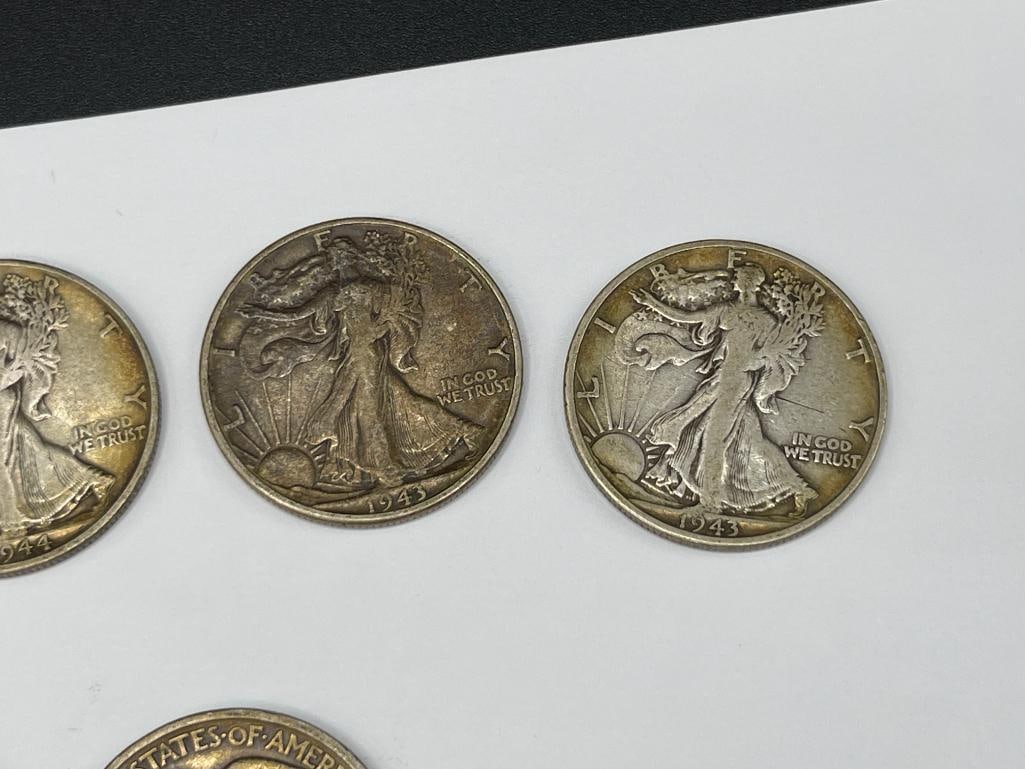 SEVEN U.S. WALKING LIBERTY SILVER HALF DOLLARS FEATURING DATES 1941 - 1946 - 4