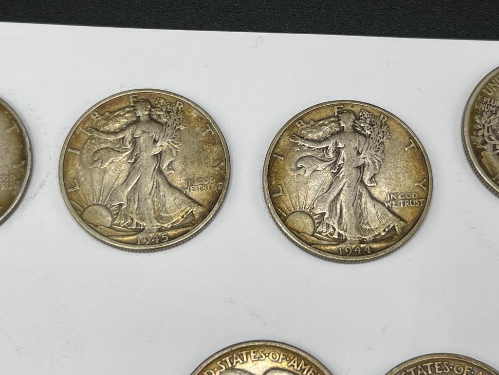 SEVEN U.S. WALKING LIBERTY SILVER HALF DOLLARS FEATURING DATES 1941 - 1946 - 6