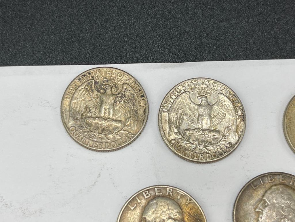 FIVE U.S. WASHINGTON 90% SILVER QUARTERS - 3