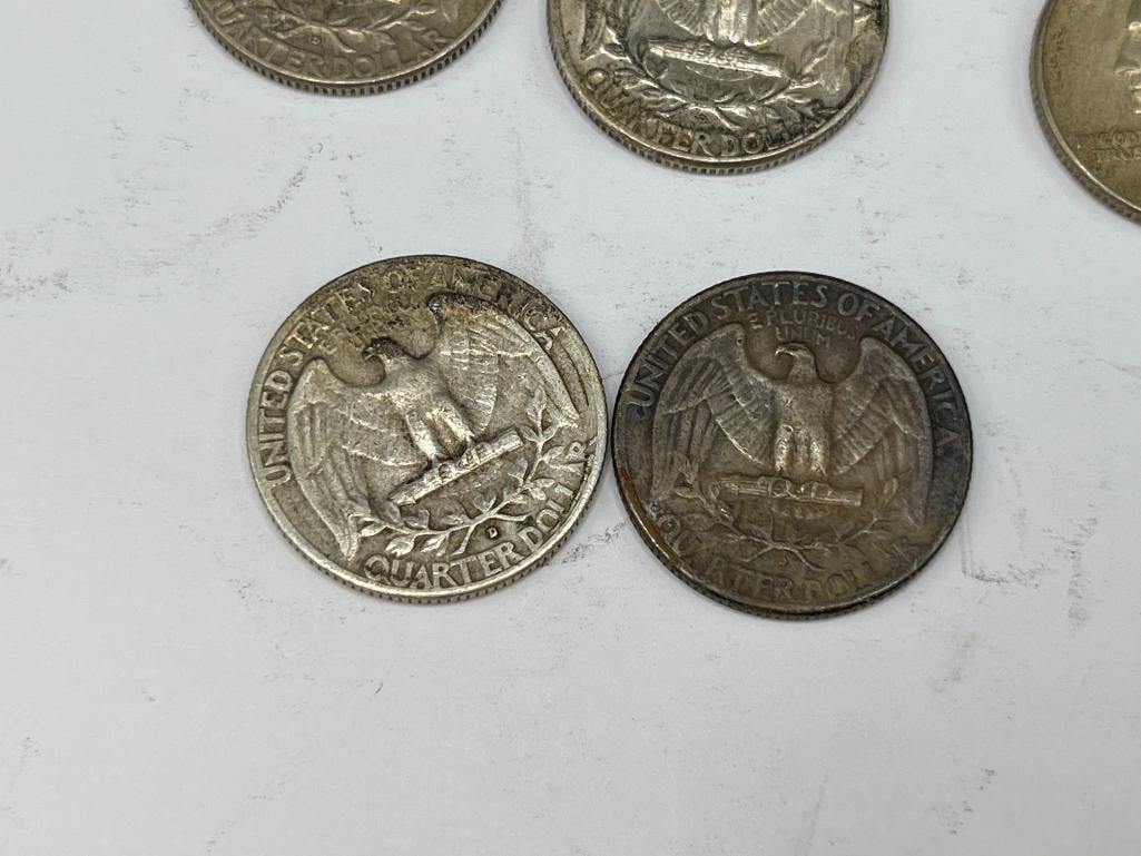 FIVE U.S. WASHINGTON 90% SILVER QUARTERS - 5