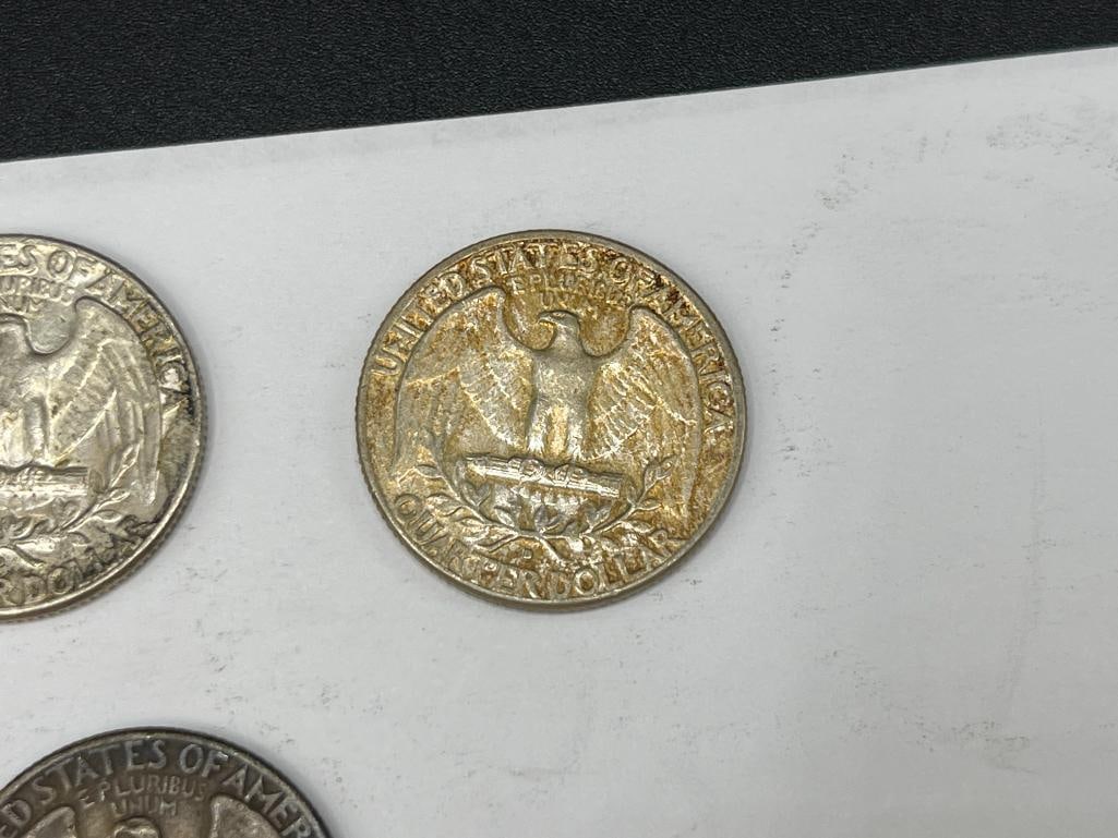 FIVE U.S. WASHINGTON 90% SILVER QUARTERS - 7