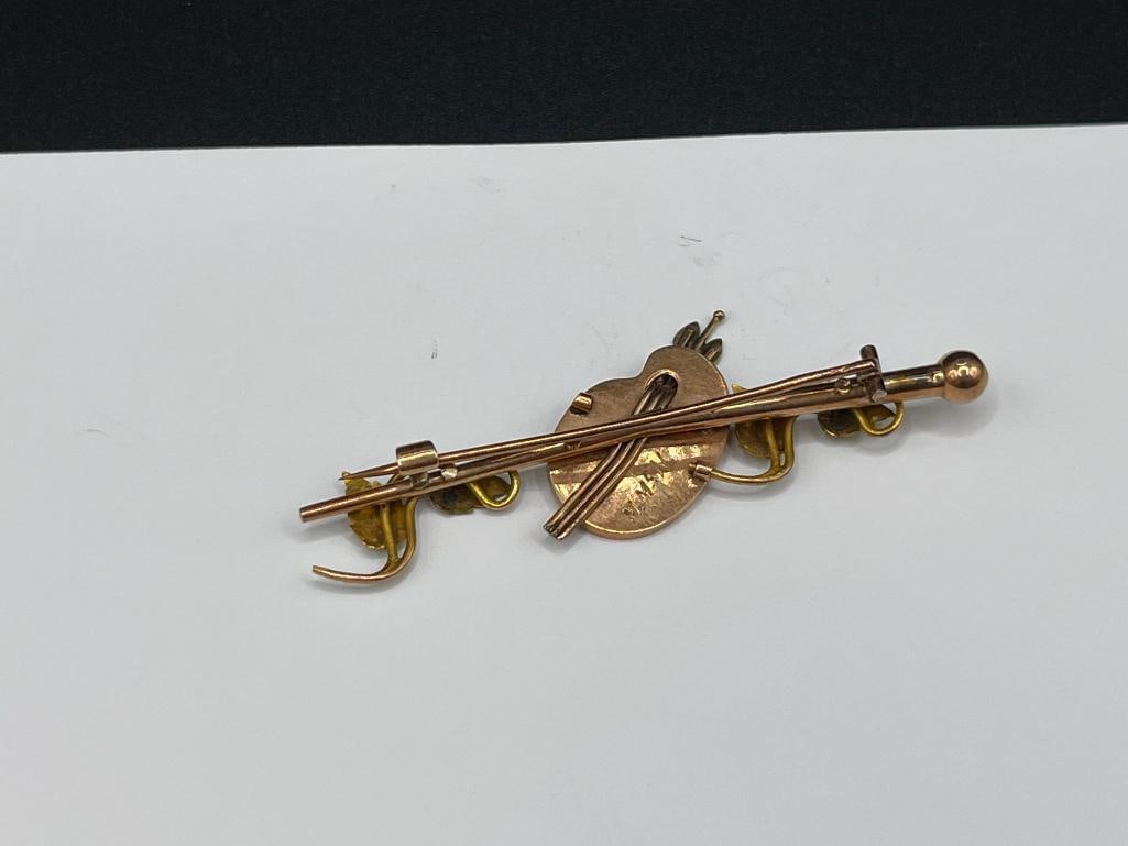 ANTIQUE LATE 1800'S 14K YELLOW GOLD FIGURAL ARTIST PALETTE BROOCH FEATURING GOLD AND QUARTZ SPECI... - 4