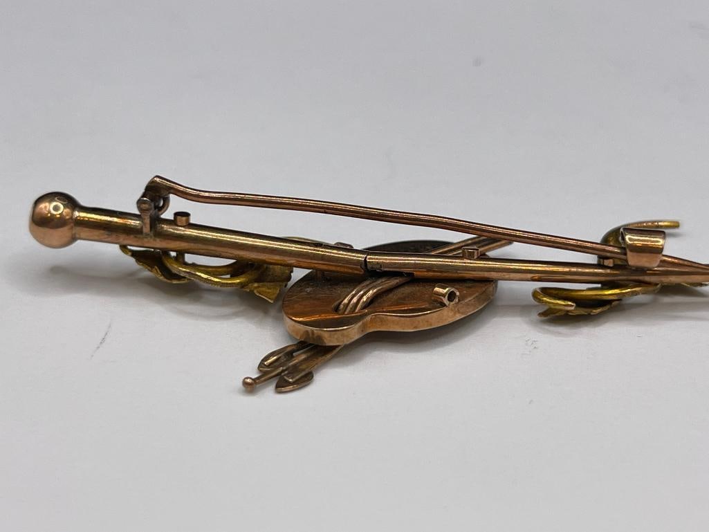ANTIQUE LATE 1800'S 14K YELLOW GOLD FIGURAL ARTIST PALETTE BROOCH FEATURING GOLD AND QUARTZ SPECI... - 8