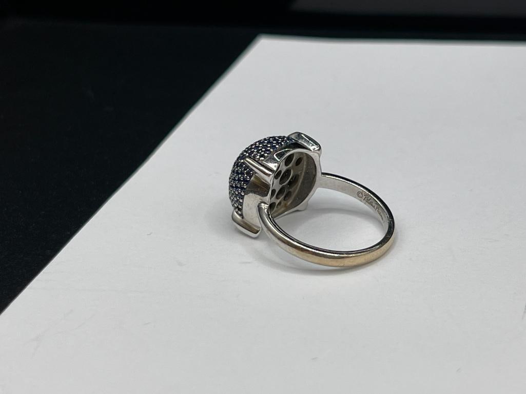 TIFFANY & CO. DESIGNER SIGNED 18K WHITE GOLD AND BLUE SAPPHIRE PALOMA PICASSO SUGAR STACKS RING - 8